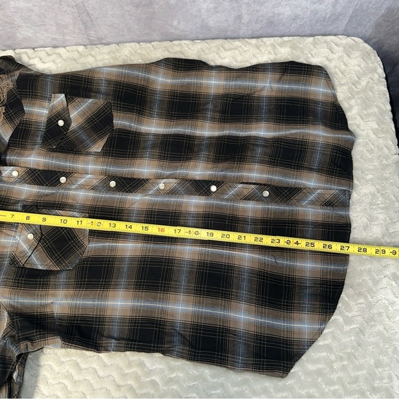 Bit and Bridle Women’s Shirt L Large Pearl Snap Flannel Long Western Plaid Black - Picture 8 of 8